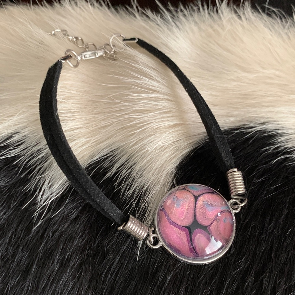 Pink and Silver Pendant Bracelet